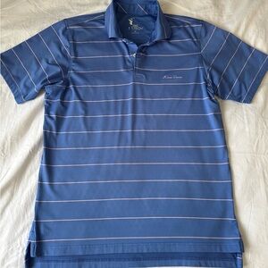 EUC F & G Tech Polo Mens Medium Striped Short Sleeve Collared Golf Shirt